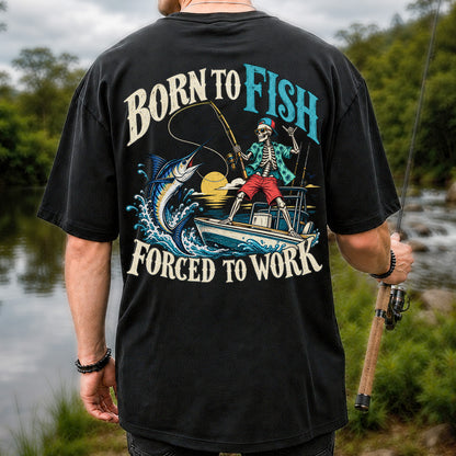 Skeleton Marlin Fishing Boat Graphic T-Shirt | Back Print
