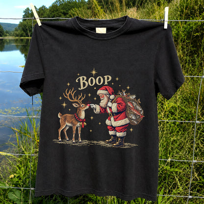 Santa and Reindeer Fishing Christmas Graphic T-Shirt