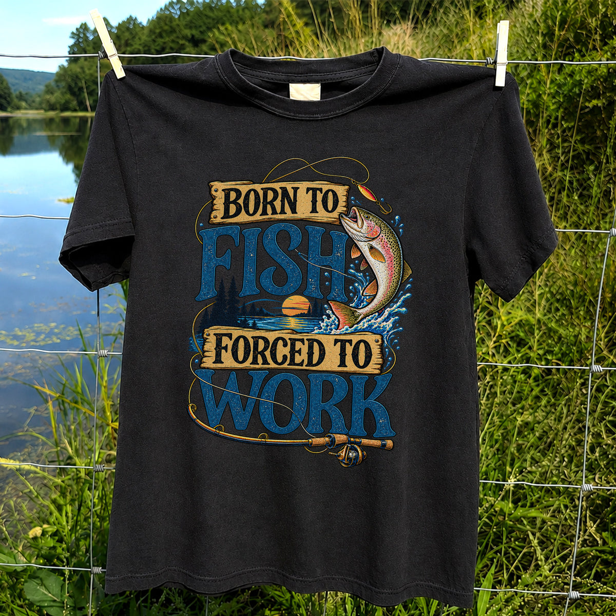 Rainbow Trout Lake Sunset Fishing Graphic T-Shirt