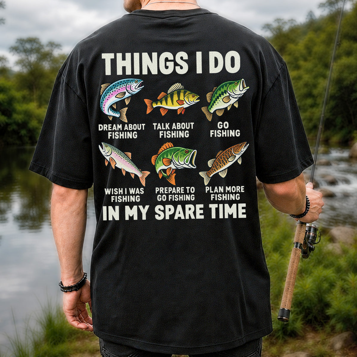 Colorful Fish Fishing Hobby Graphic T-Shirt | Back Print