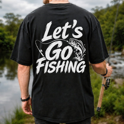 Let's Go Fishing with Jumping Bass Graphic T-Shirt | Back Print