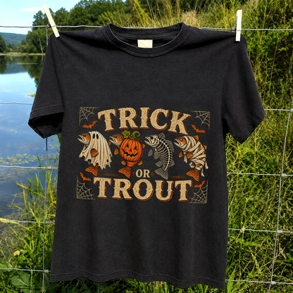 Trick or Trout Halloween Fishing Lineup Graphic T-Shirt