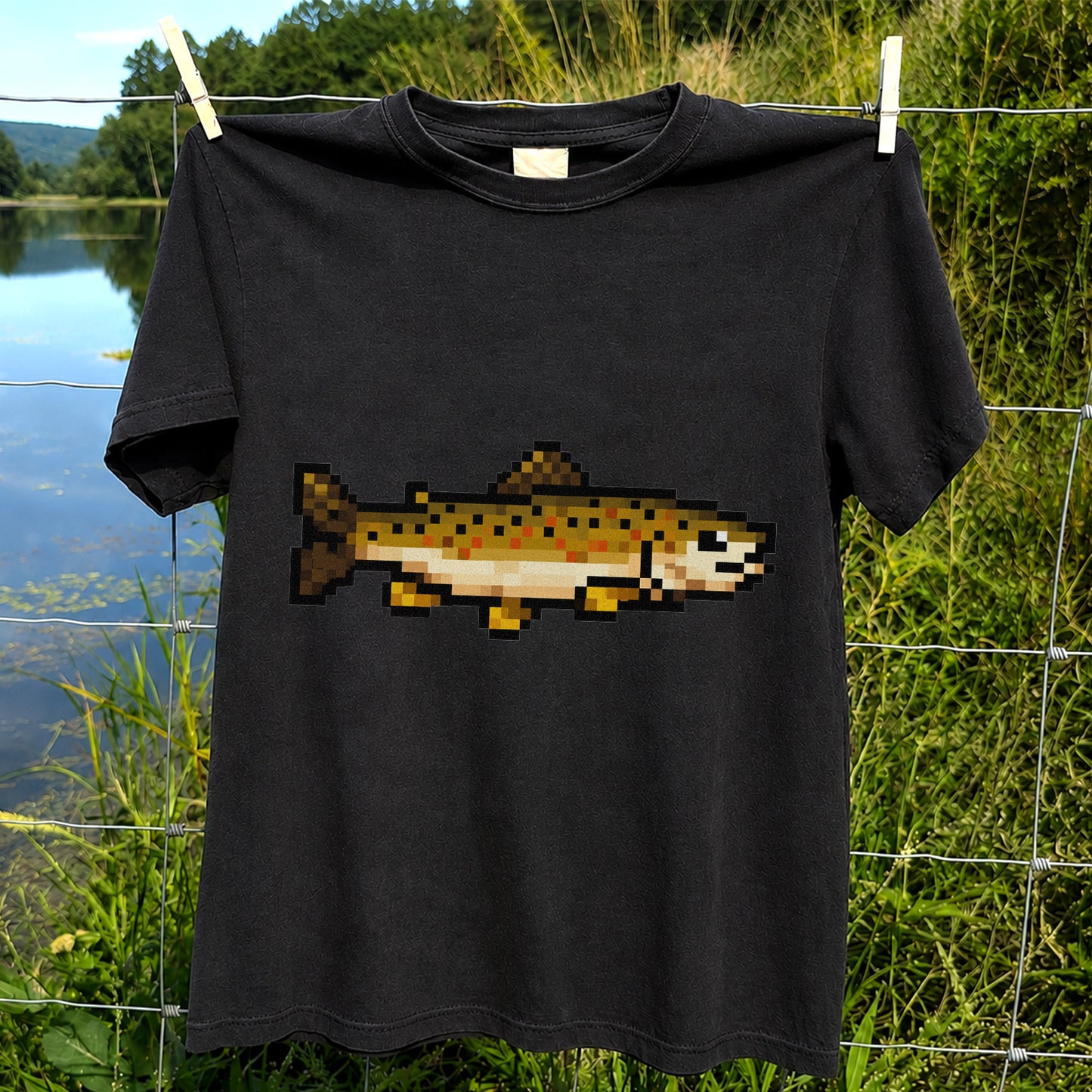 Pixel Art Trout Fishing T-Shirt Retro Fishing Tee