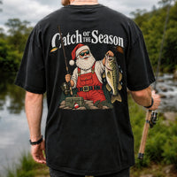 Catch of the Season Santa Bass Fishing Christmas T-Shirt | Back Print