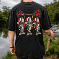 Christmas Fish Ornament Fishing Graphic T-Shirt | Back Print
