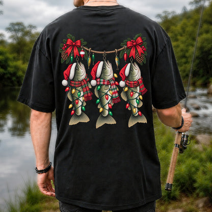 Christmas Fish Ornament Fishing Graphic T-Shirt | Back Print