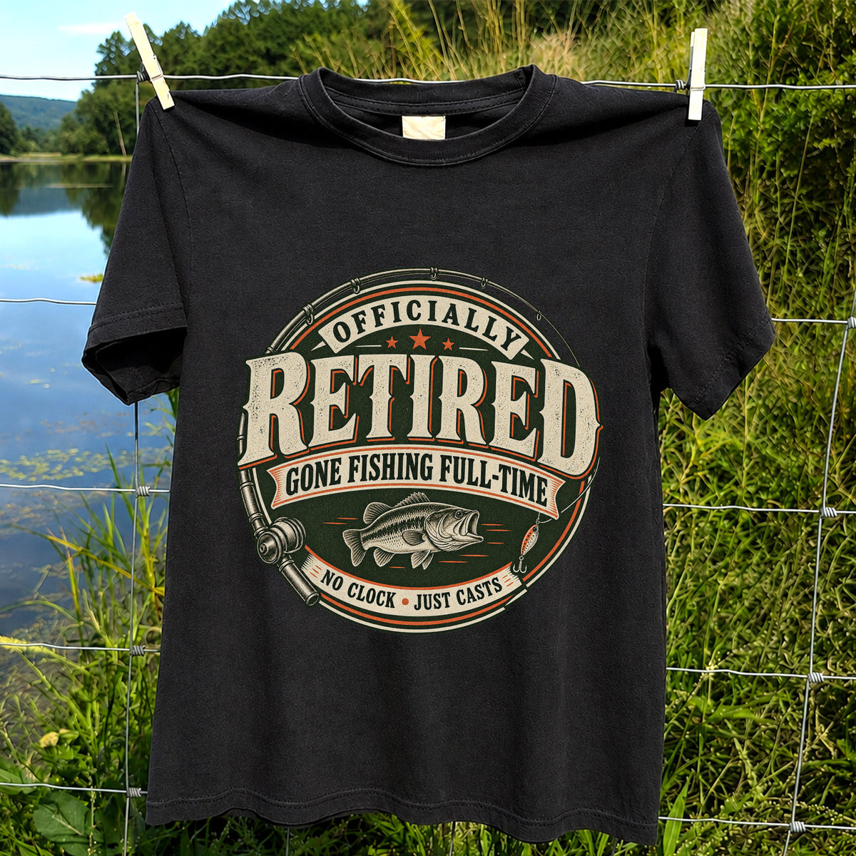 Officially Retired Gone Fishing Full-Time Bass Fishing T-Shirt