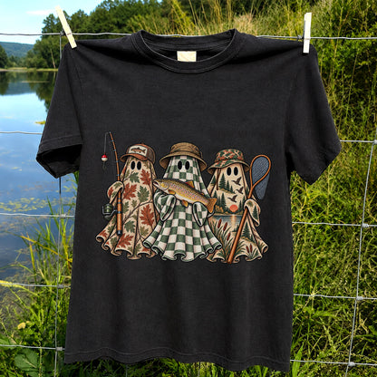Autumn Ghost Trio with Brown Trout Halloween Fishing T-Shirt