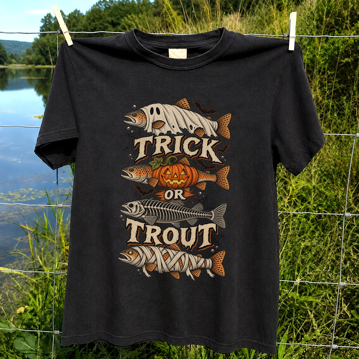 Trick or Trout Halloween Costume Fish Graphic T-Shirt
