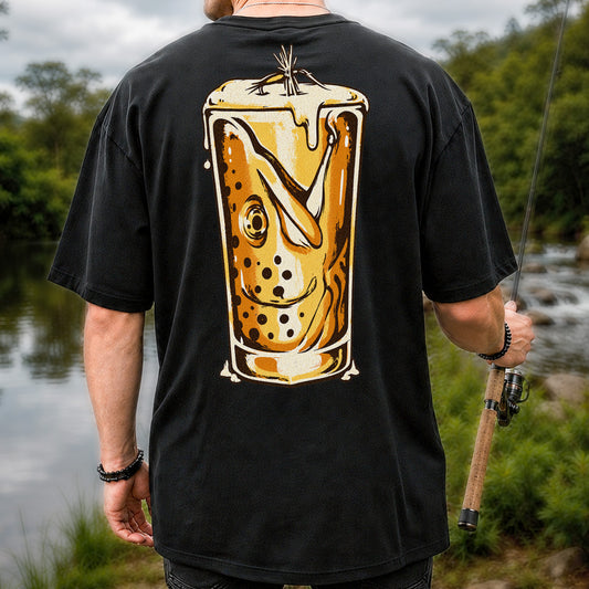 Trout in a Beer Glass Fly Fishing Graphic T-Shirt | Back Print