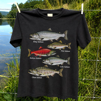 King Pink Sockeye Coho and Chum Salmon Fishing Graphic T-Shirt