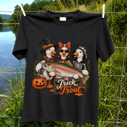 Trick of Trout Halloween Ducks with Rainbow Trout Fishing T-Shirt
