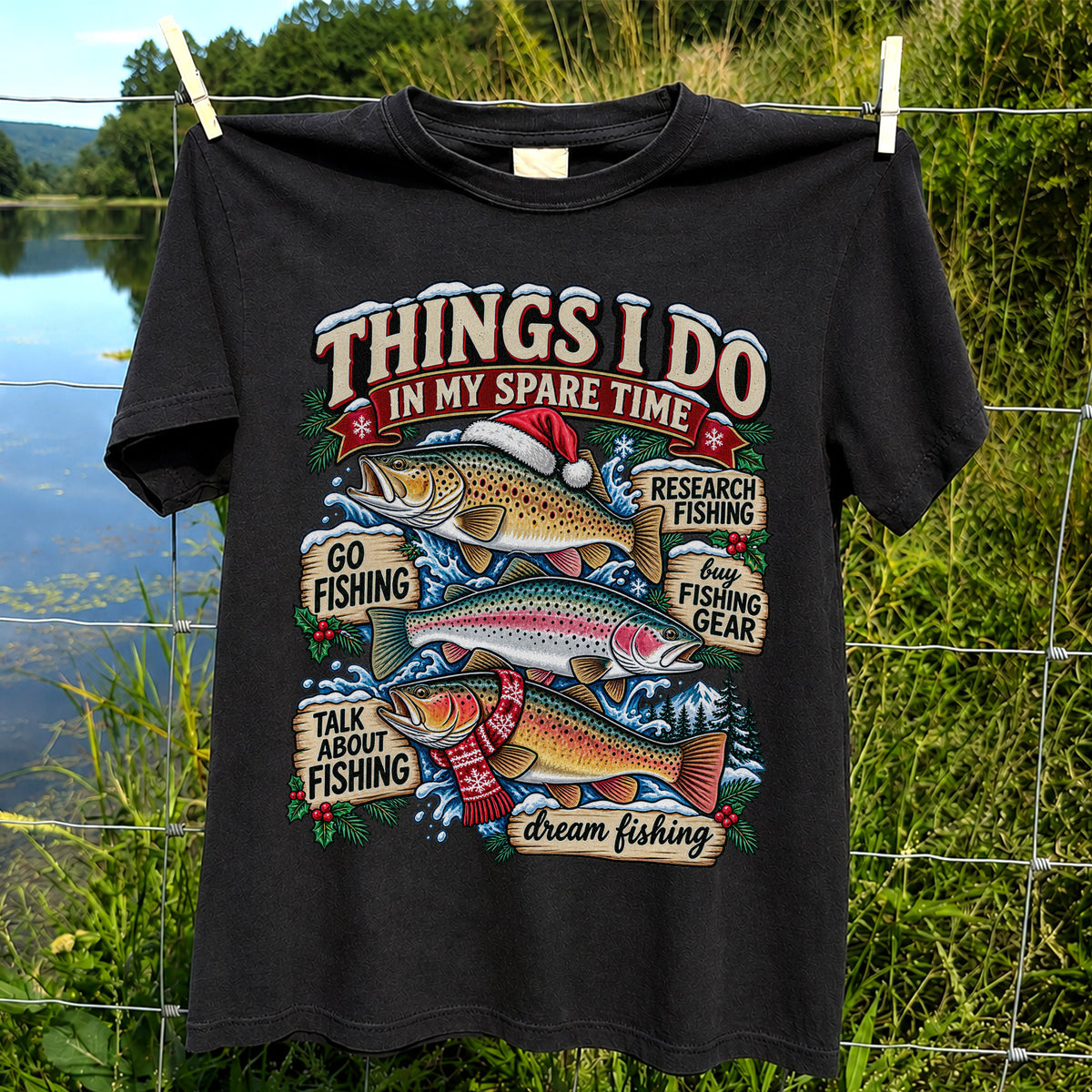 Things I Do in My Spare Time Christmas Trout Fishing T-Shirt