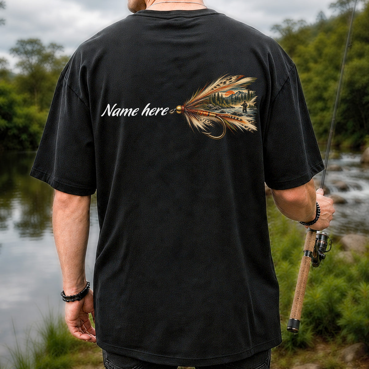 Personalized Fly Fishing Lure Name Graphic T-Shirt | Back Print