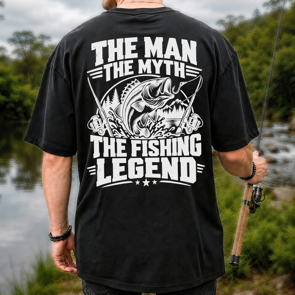 The Man The Myth The Fishing Legend Bass Graphic T-Shirt | Back Print