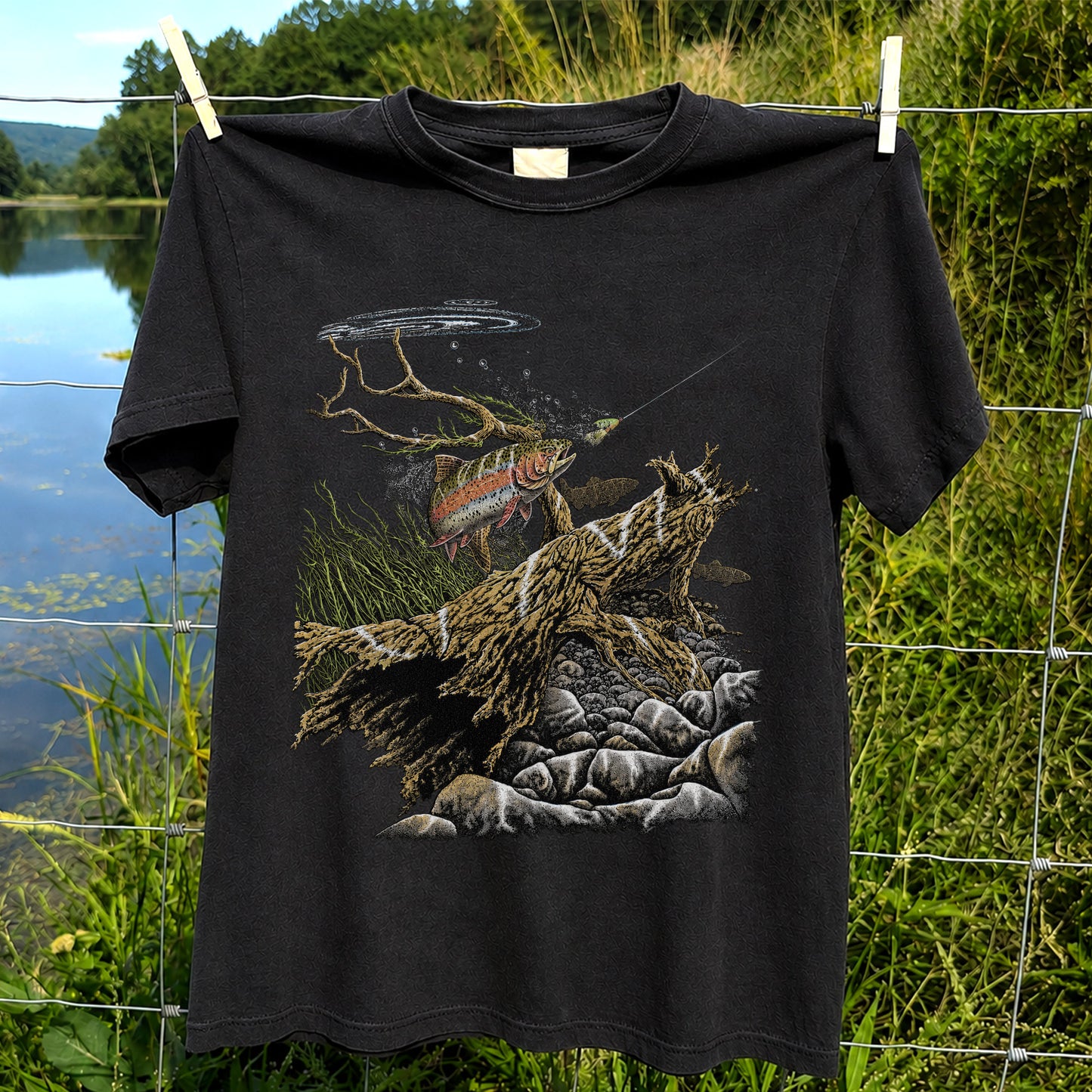 Trout Fishing T-Shirt  Fly Fishing River Tee