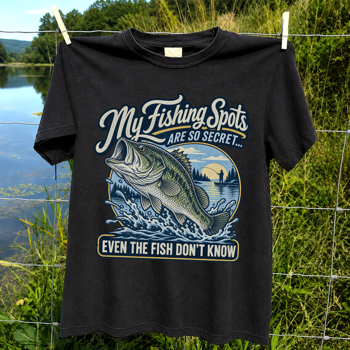 Secret Fishing Spots Largemouth Bass Graphic T-Shirt