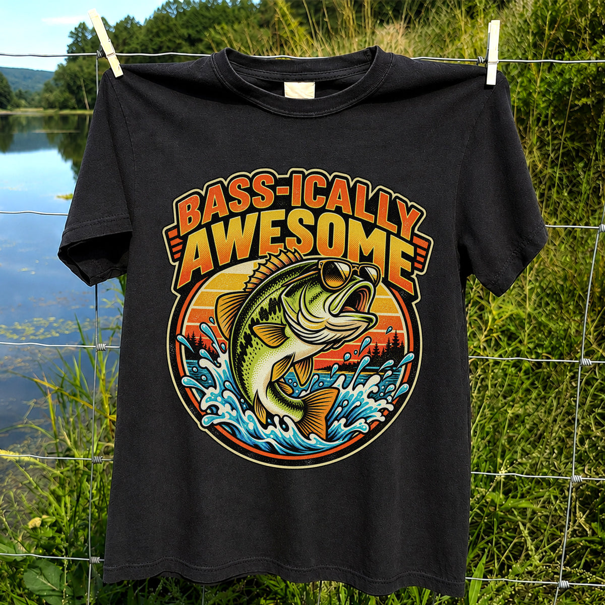 Bass-ically Awesome Funny Bass Fishing Graphic T-Shirt