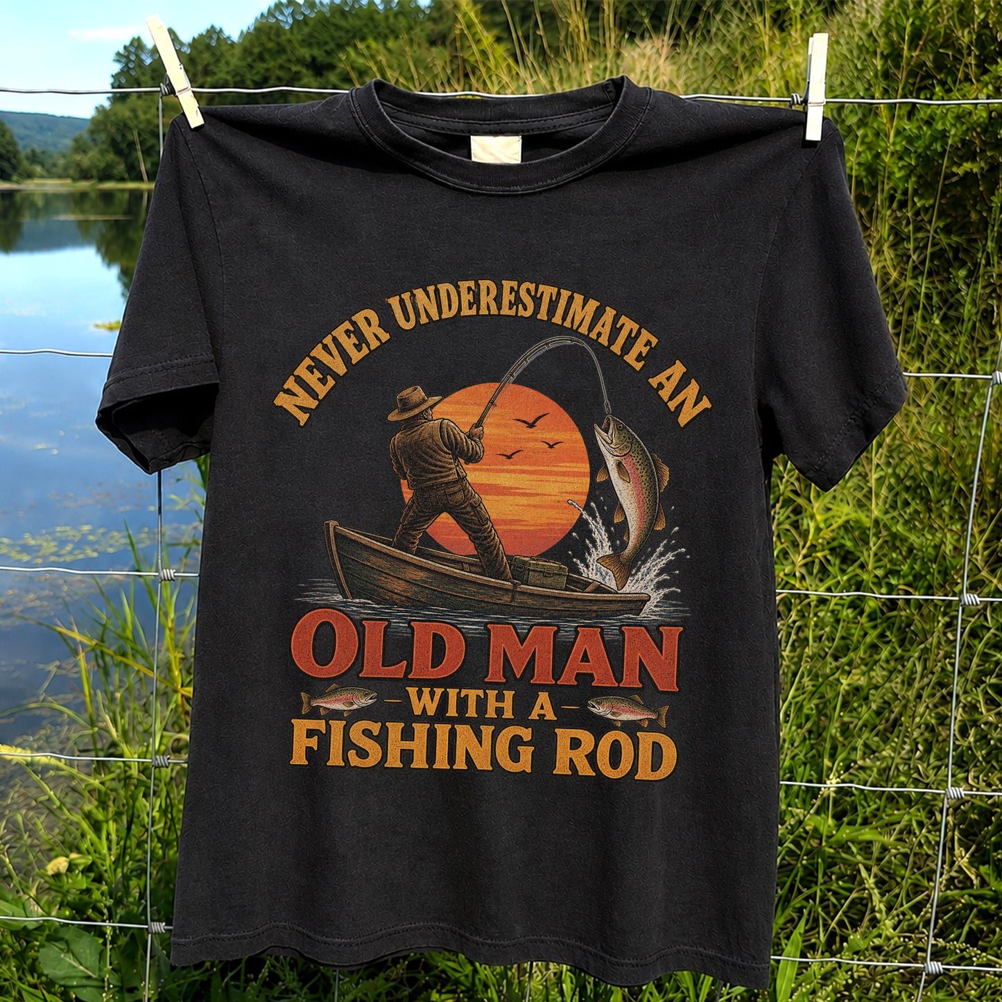 Never Underestimate an Old Man With a Fishing Rod T-Shirt