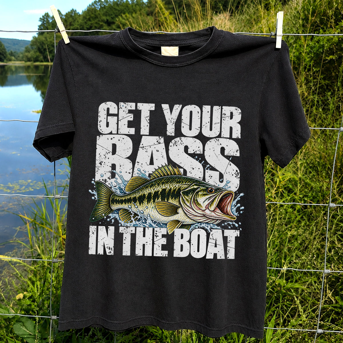 Get Your Bass in the Boat Funny Largemouth Bass Fishing T-Shirt
