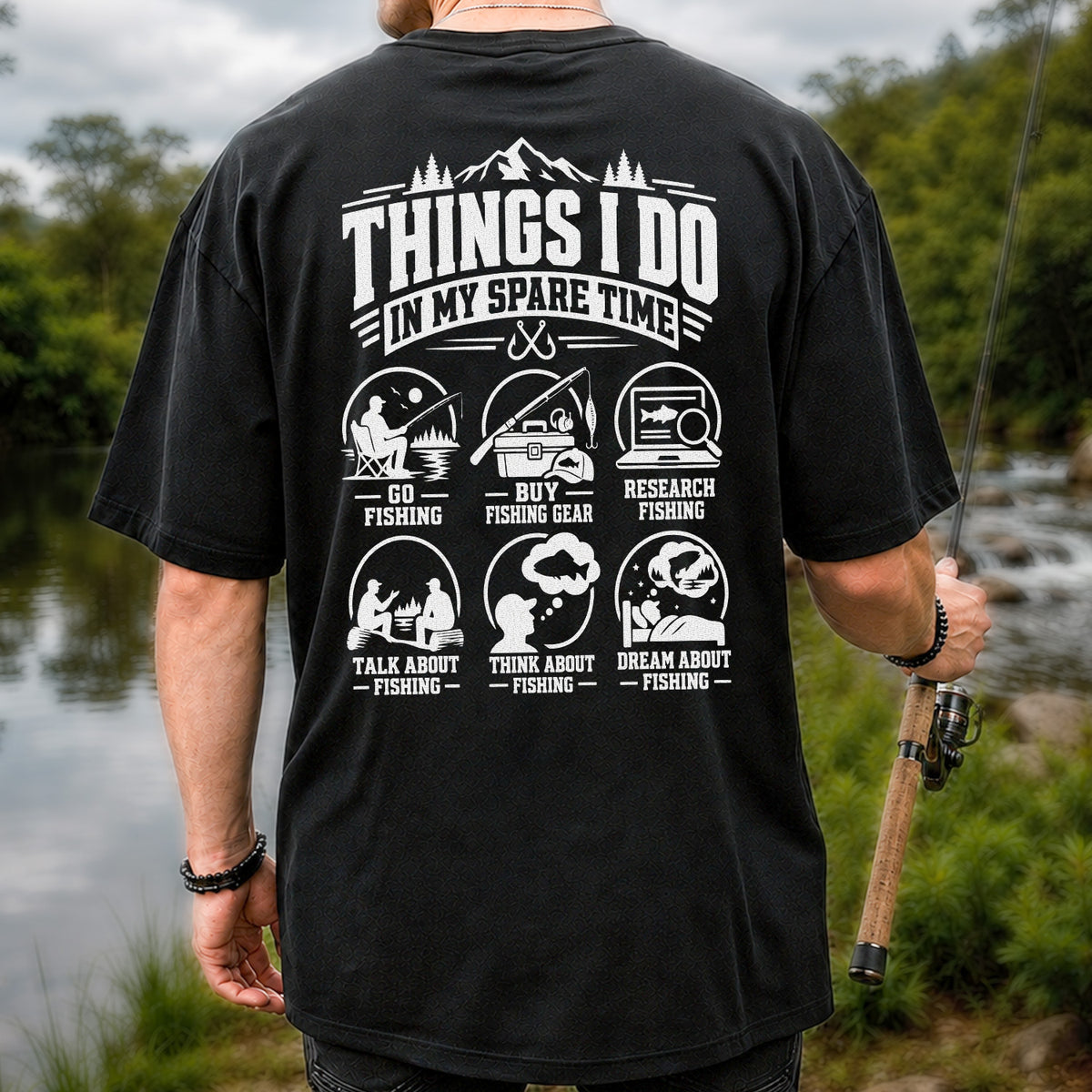 Things I Do in My Spare Time Funny Fishing T-Shirt | Back Print