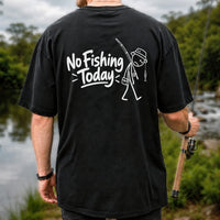 No Fishing Today Funny Stick Figure Angler Graphic T-Shirt | Back Print