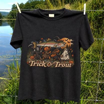 Trick or Trout Spooky Angler Parade Halloween Fishing T-Shirt