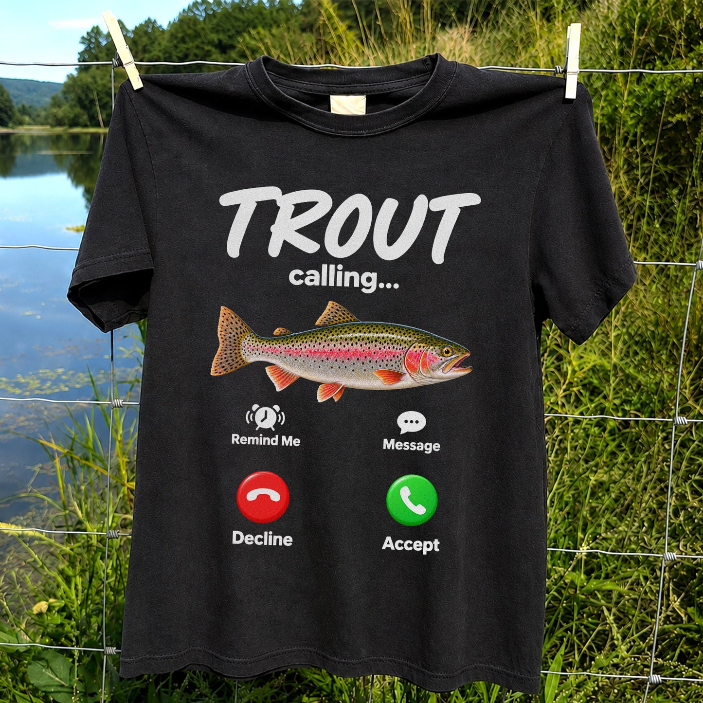 Trout Calling Rainbow Trout Funny Fishing Graphic T-Shirt
