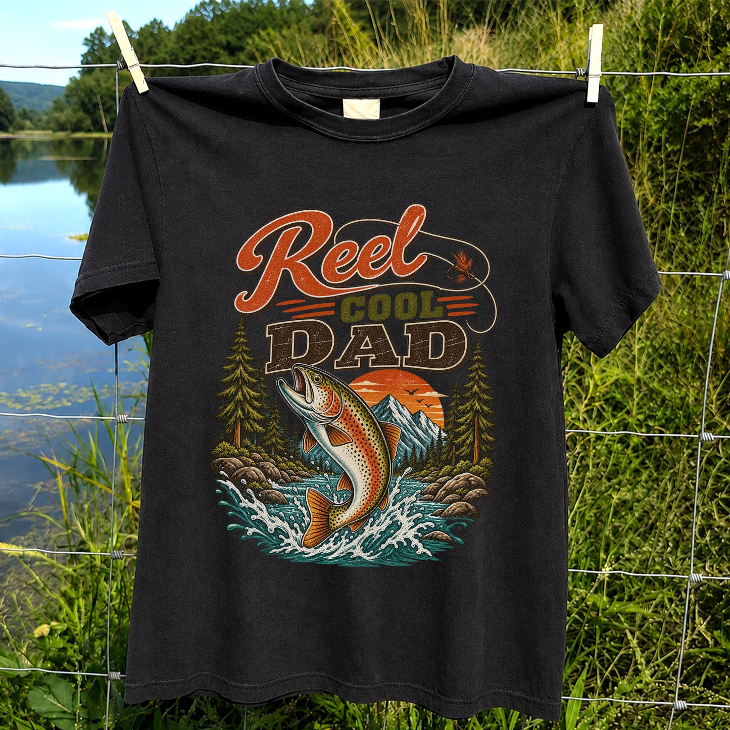 Reel Cool Dad Trout Fishing Graphic T-Shirt