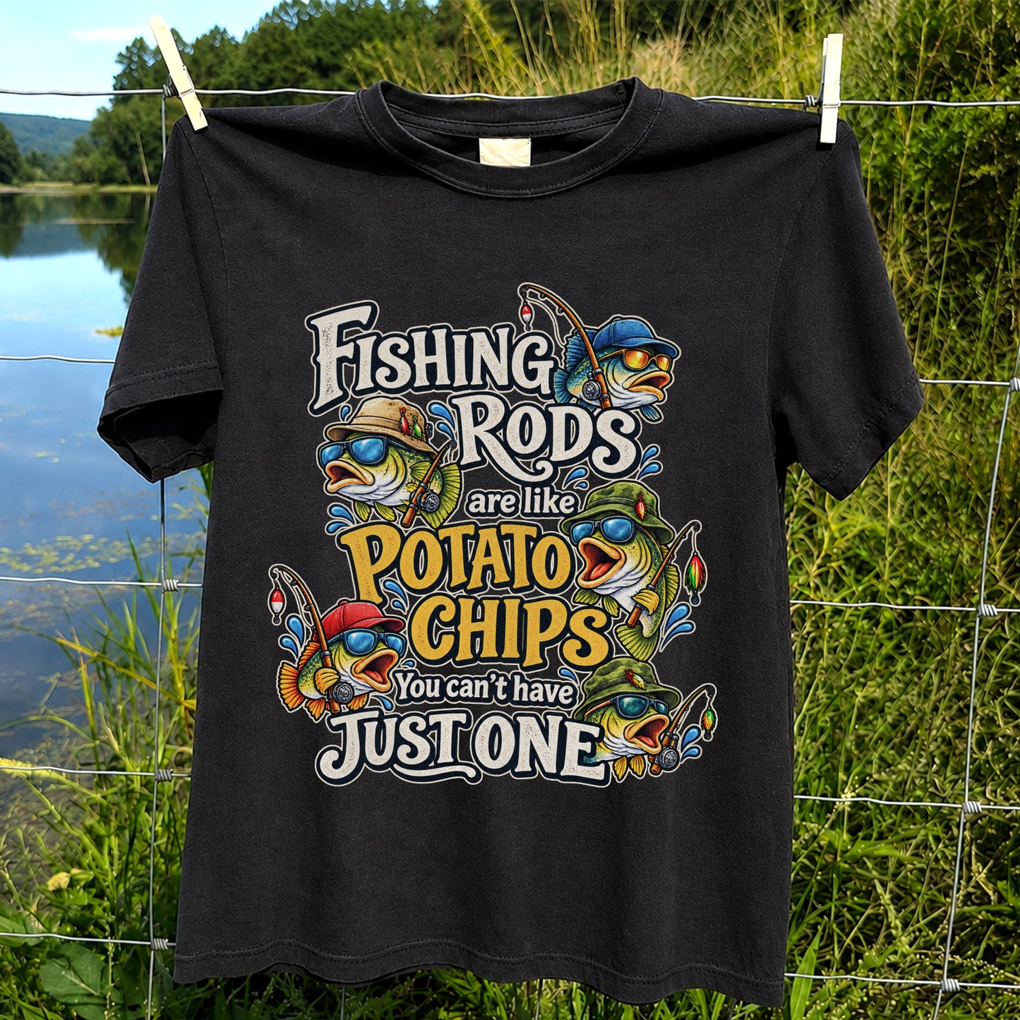 Fishing Rods Are Like Potato Chips You Can't Have Just One Funny Bass T-Shirt