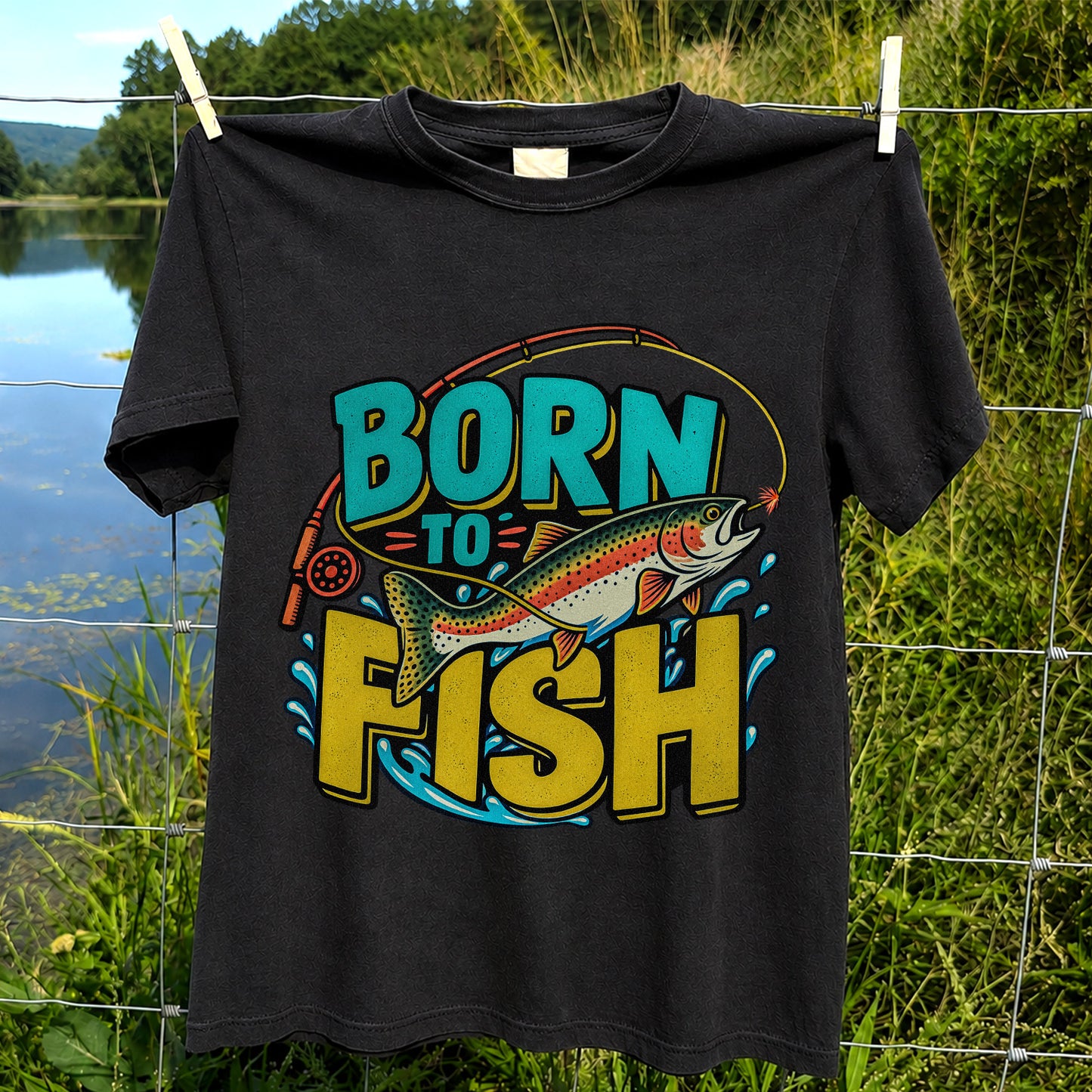 Born to Fish Rainbow Trout Fishing Graphic T-Shirt