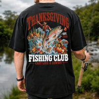Thanksgiving Cowboy Trout Fishing Club Graphic T-Shirt | Back Print