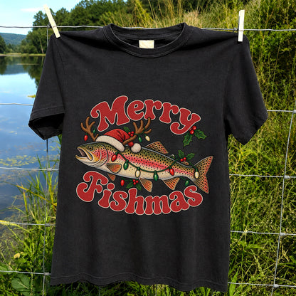 Merry Fishmas Reindeer Rainbow Trout Christmas Fishing T-Shirt