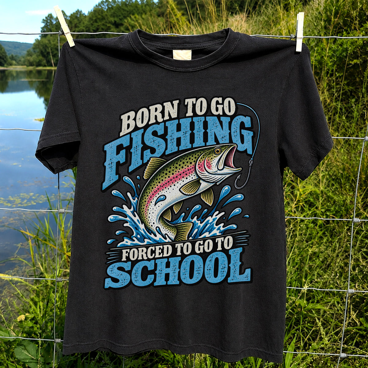 Born to Go Fishing Forced to Go to School Rainbow Trout T-Shirt