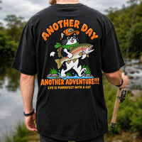 Another Day Another Adventure Cat and Trout Fishing Graphic T-Shirt | Back Print