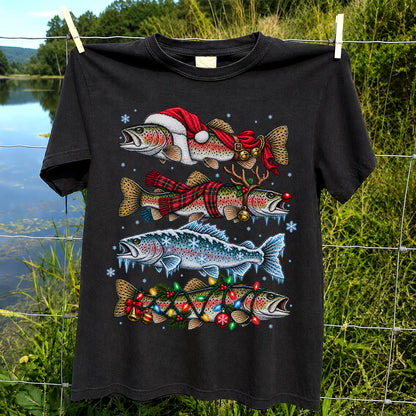 Christmas Rainbow Trout Holiday Fishing Graphic T-Shirt