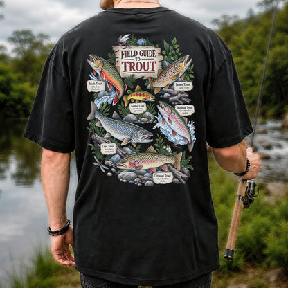 Field Guide to Trout Vintage Freshwater Fishing Graphic T-Shirt | Back Print