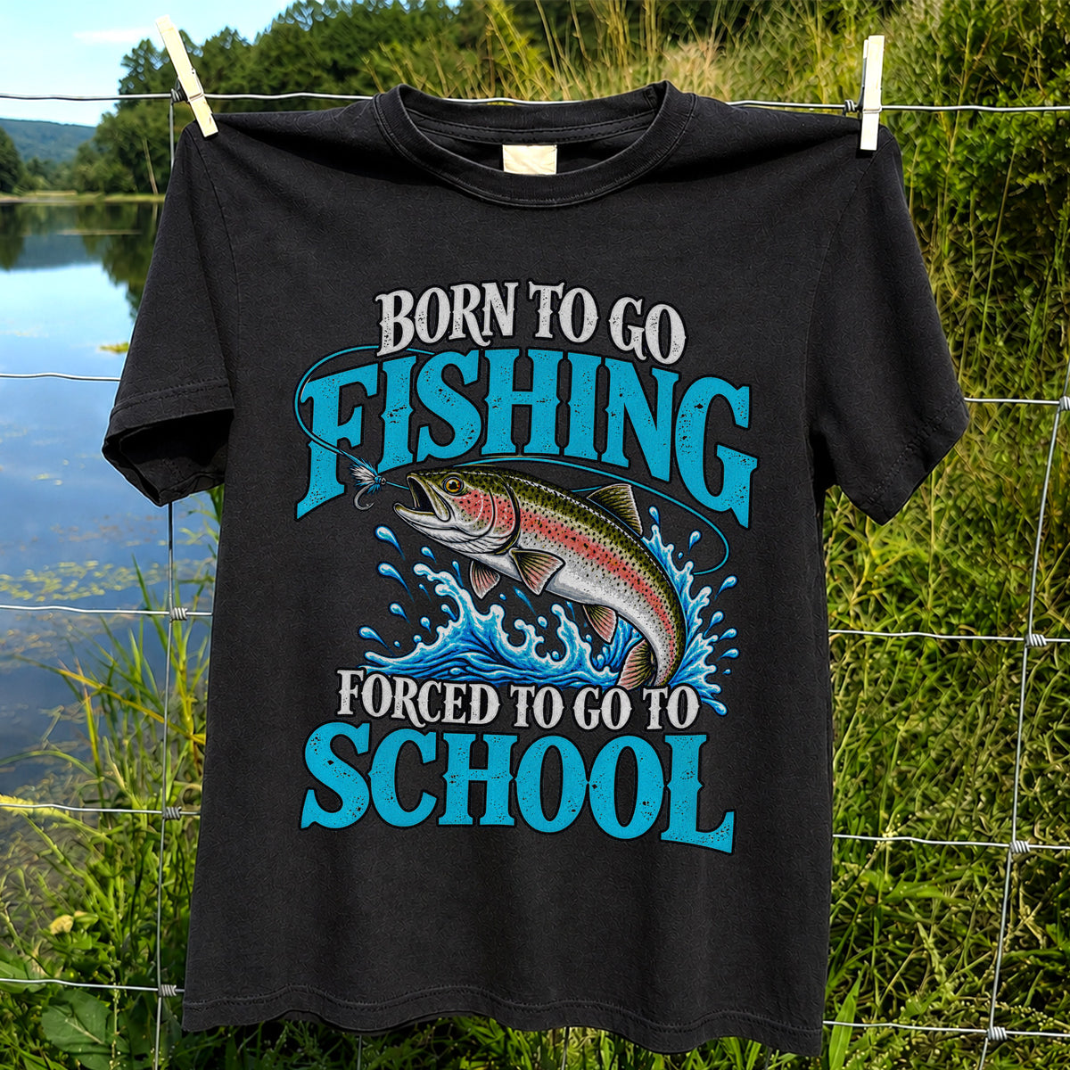 Born to Go Fishing Forced to Go to School Rainbow Tee, Trout T-Shirt