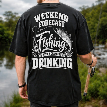 Weekend Forecast Fishing With a Chance of Drinking Trout T-Shirt | Back Print