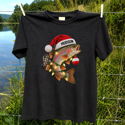 Hudson Santa Hat Rainbow Trout Christmas Fishing T-Shirt