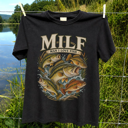 MiLF Man I Love Fish Jumping Bass Fishing Graphic T-Shirt