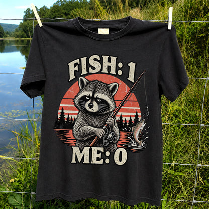 Fish: 1 Me: 0 Funny Raccoon Trout Fishing T-Shirt