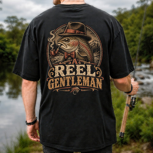 A Reel Gentleman Trout Fishing Vintage Graphic T-Shirt | Back Print