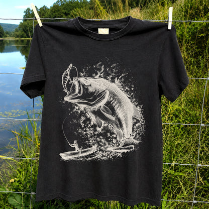 Largemouth Bass Striking Lure from Fishing Boat Graphic T-Shirt