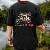 Cowasockeye Trout Motorcycle Funny Fishing Graphic T-Shirt | Back Print