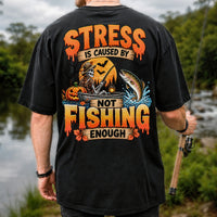 Stress Is Caused by Not Fishing Enough Skeleton Halloween Trout T-Shirt | Back Print