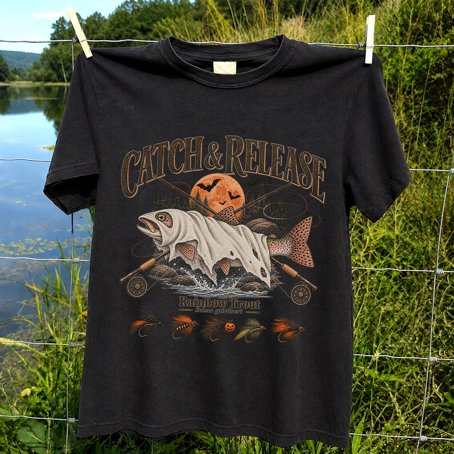 Catch & Release Rainbow Trout Halloween Fly Fishing T-Shirt