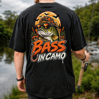 Bass in Camo Halloween Bass Fishing Graphic T-Shirt | Back Print
