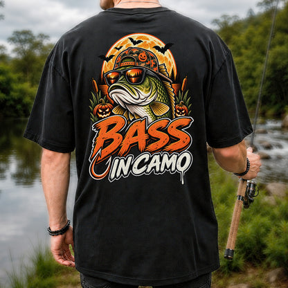 Bass in Camo Halloween Bass Fishing Graphic T-Shirt | Back Print