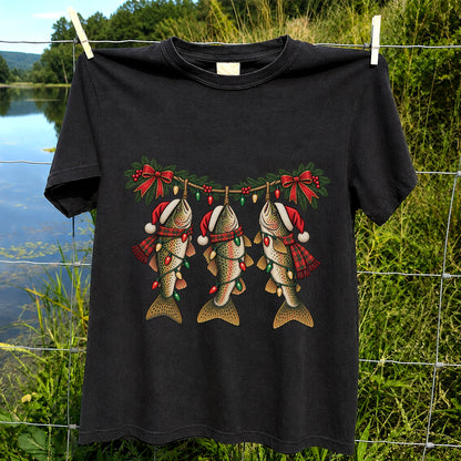 Festive Trout String Lights Christmas Fishing T-Shirt